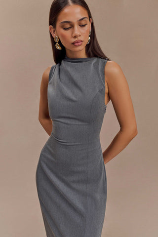 Taylor Drapeli Krep Midi Elbise - Kömür Marle