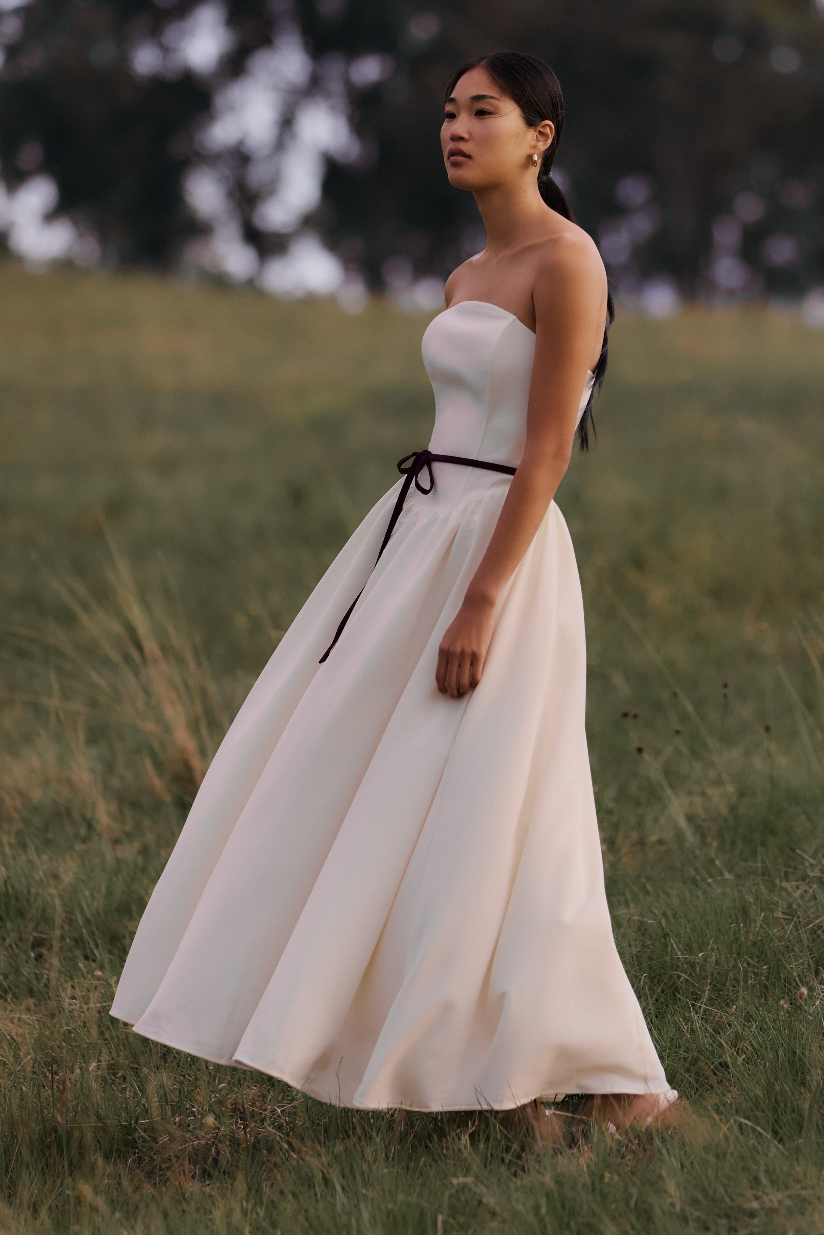 Penny Straplez Kontrast Midi Elbise - Fildişi Ve Bordo