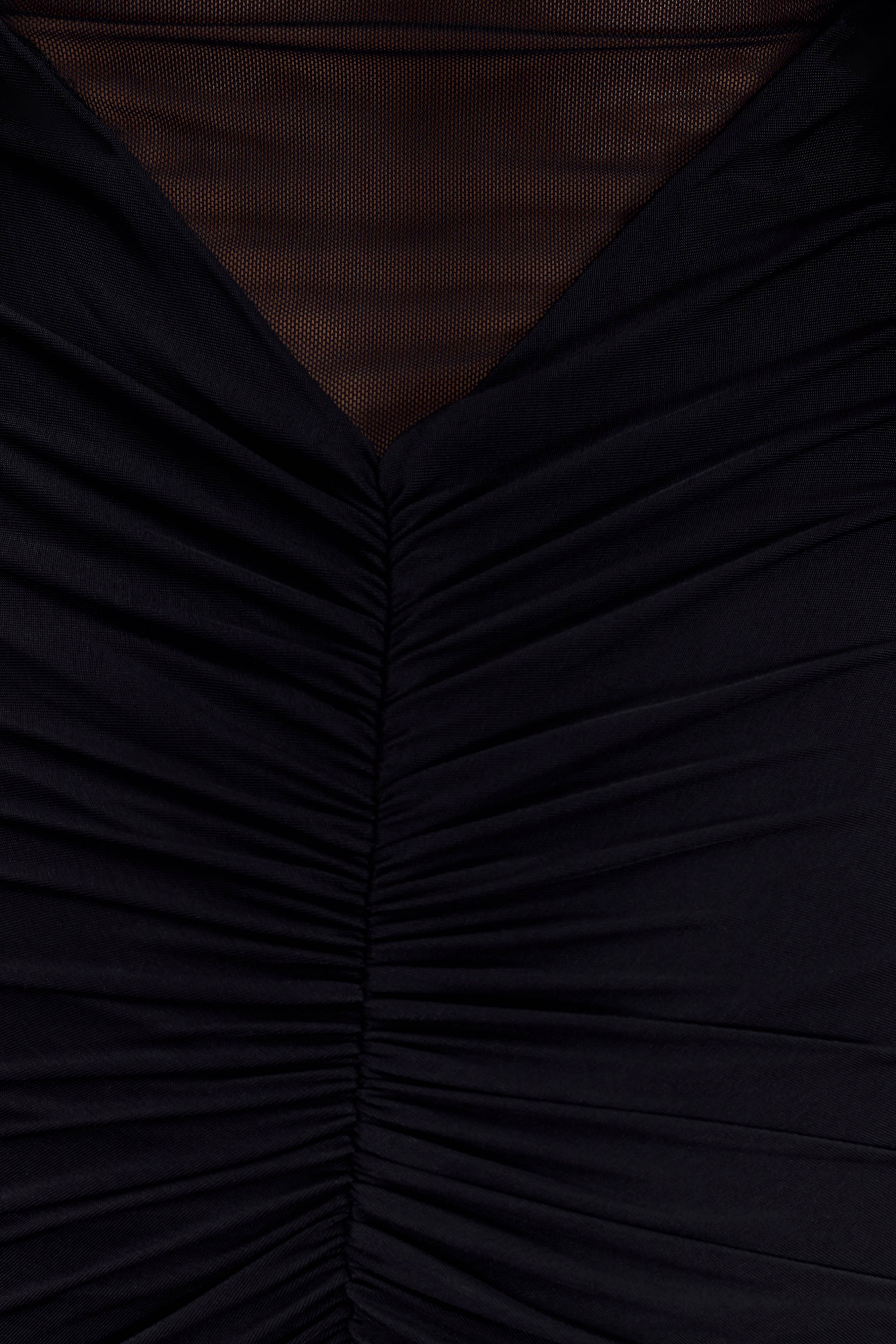 Kaitlin Tek Omuzlu Dar Ve File Uzun Elbise - Siyah