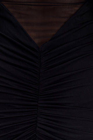 Kaitlin Tek Omuzlu Dar Ve File Uzun Elbise - Siyah