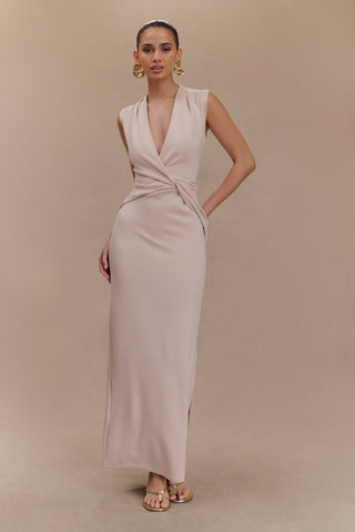Lorelei Krep Twist Midi Elbise - Taupe