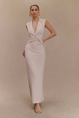 Lorelei Krep Twist Midi Elbise - Taupe