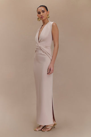 Lorelei Krep Twist Midi Elbise - Taupe