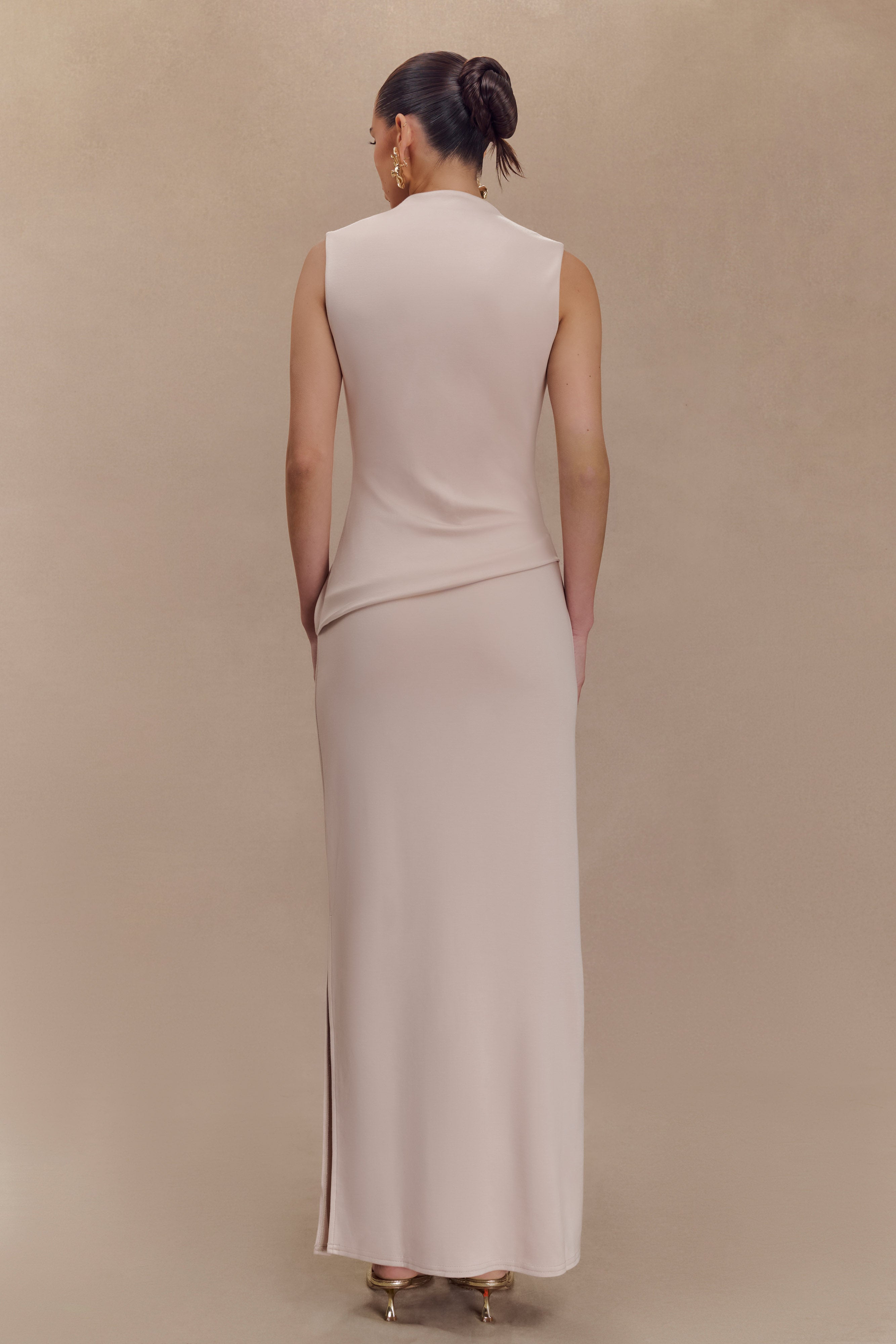 Lorelei Krep Twist Midi Elbise - Taupe