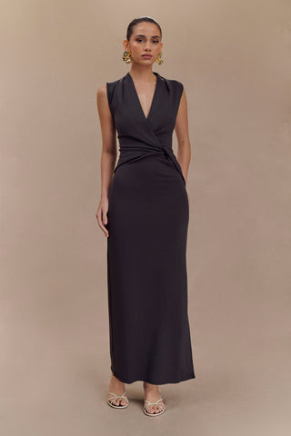 Lorelei Krep Twist Midi Elbise - Koyu Kömür