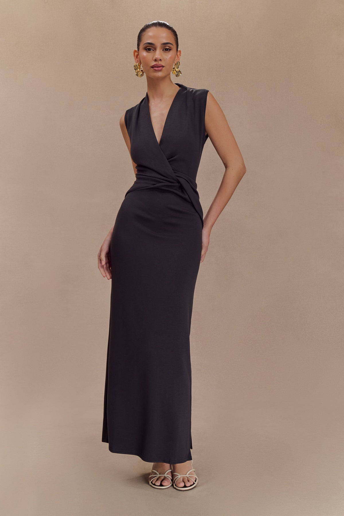 Lorelei Krep Twist Midi Elbise - Koyu Kömür