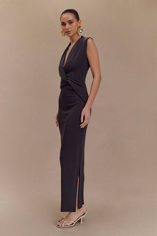 Lorelei Krep Twist Midi Elbise - Koyu Kömür