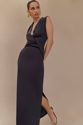 Lorelei Krep Twist Midi Elbise - Koyu Kömür