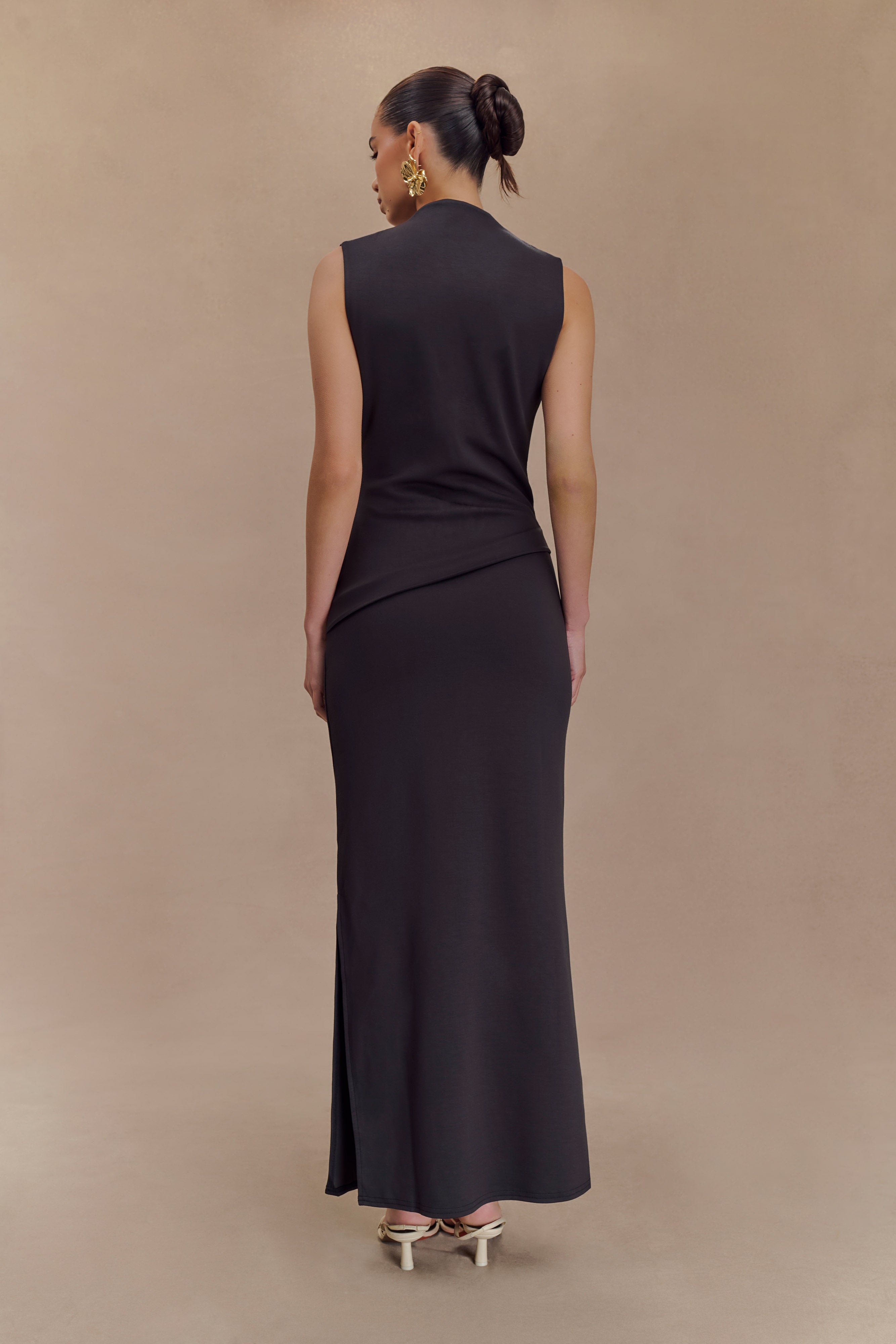 Lorelei Krep Twist Midi Elbise - Koyu Kömür