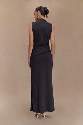 Lorelei Krep Twist Midi Elbise - Koyu Kömür