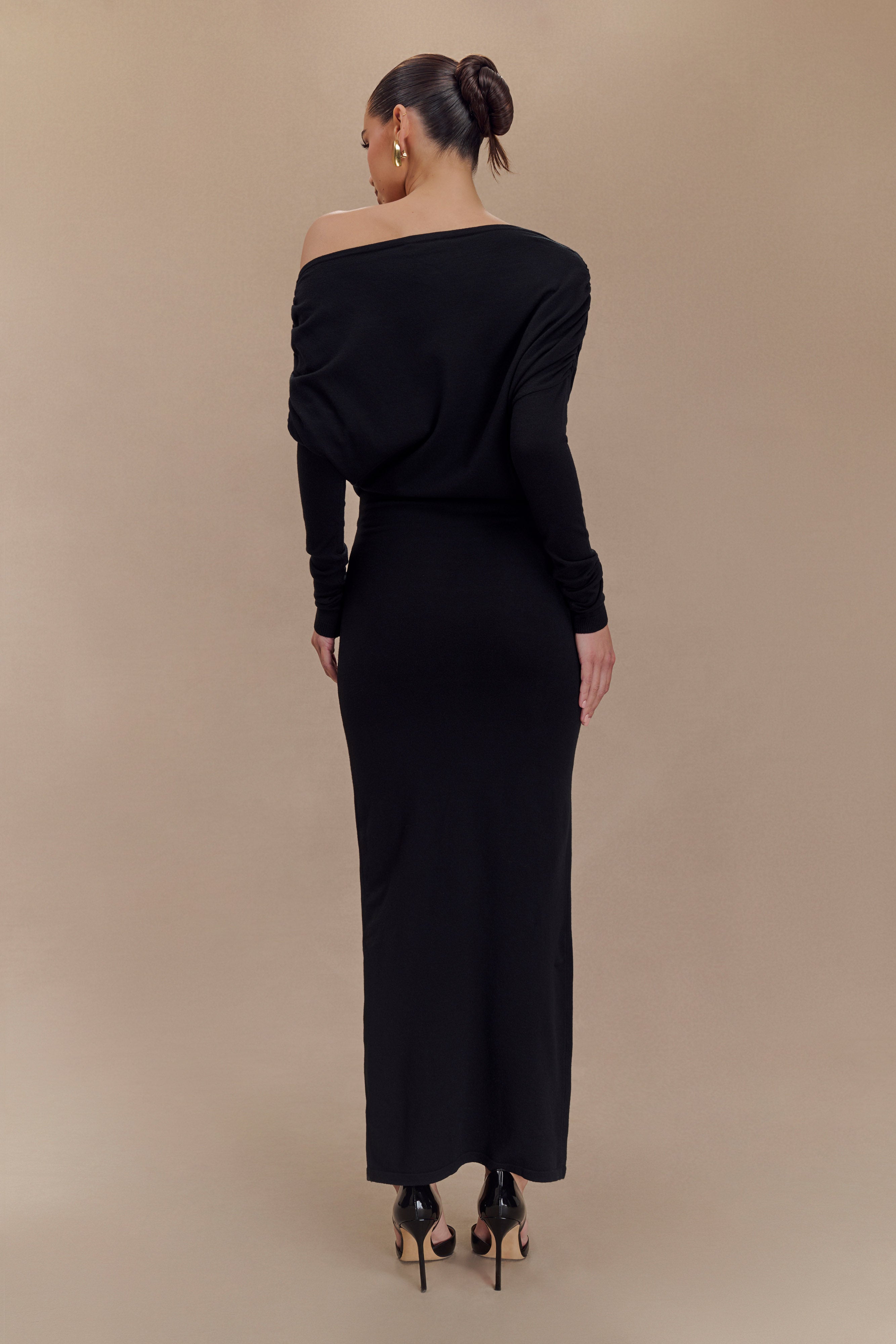 Jessie Dekolteli Örgü Midi Elbise - Siyah