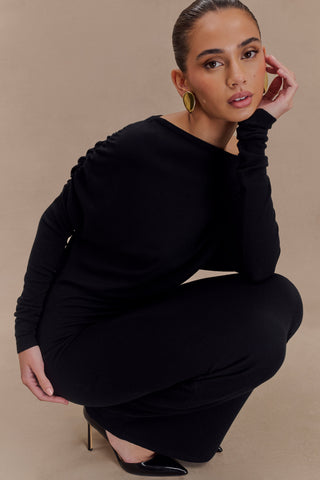 Jessie Dekolteli Örgü Midi Elbise - Siyah