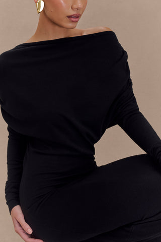 Jessie Dekolteli Örgü Midi Elbise - Siyah