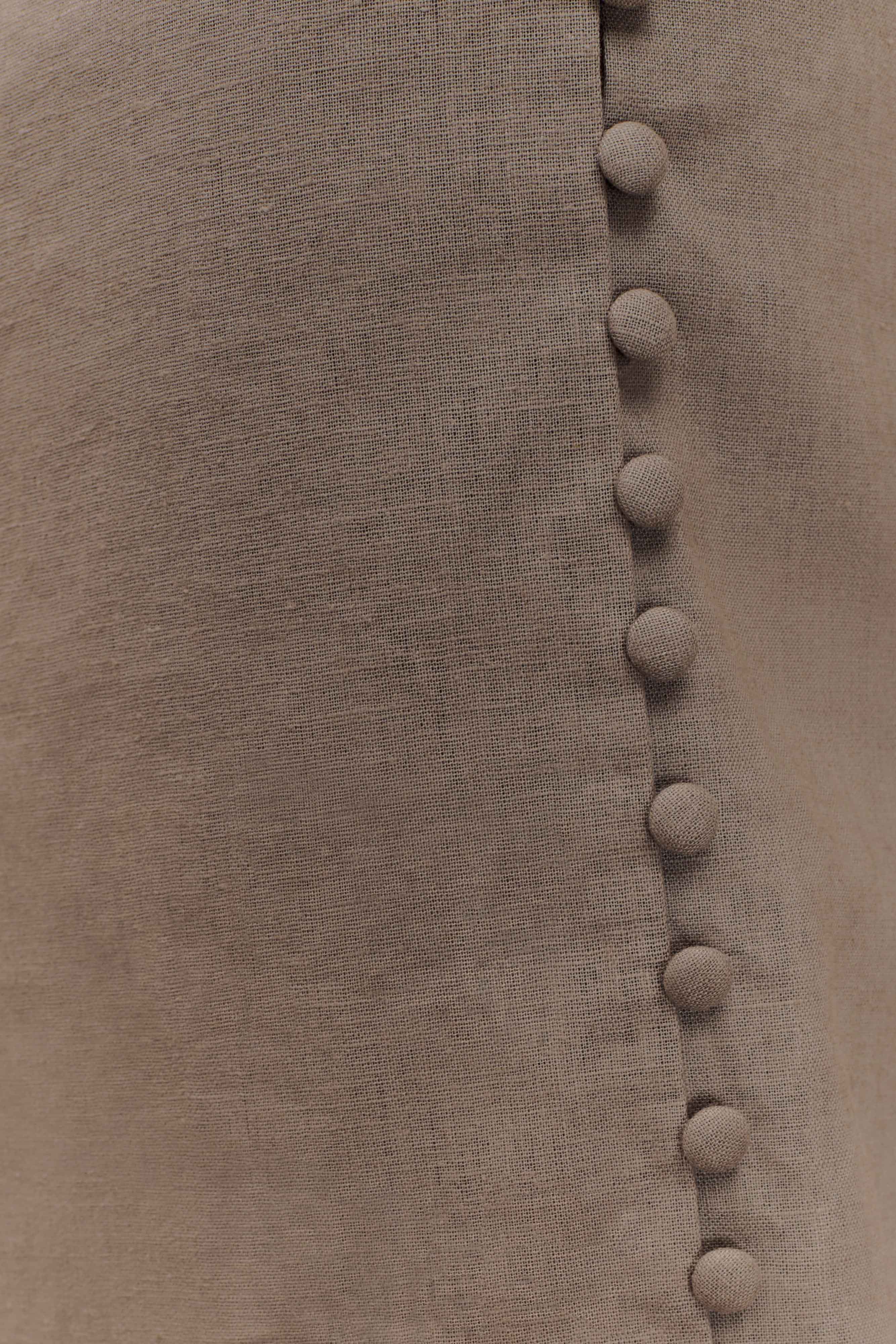 Bronte Keten Düğmeli Midi Elbise - Çakıl Taşı