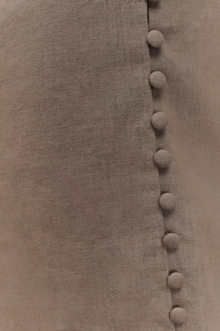 Bronte Keten Düğmeli Midi Elbise - Çakıl Taşı