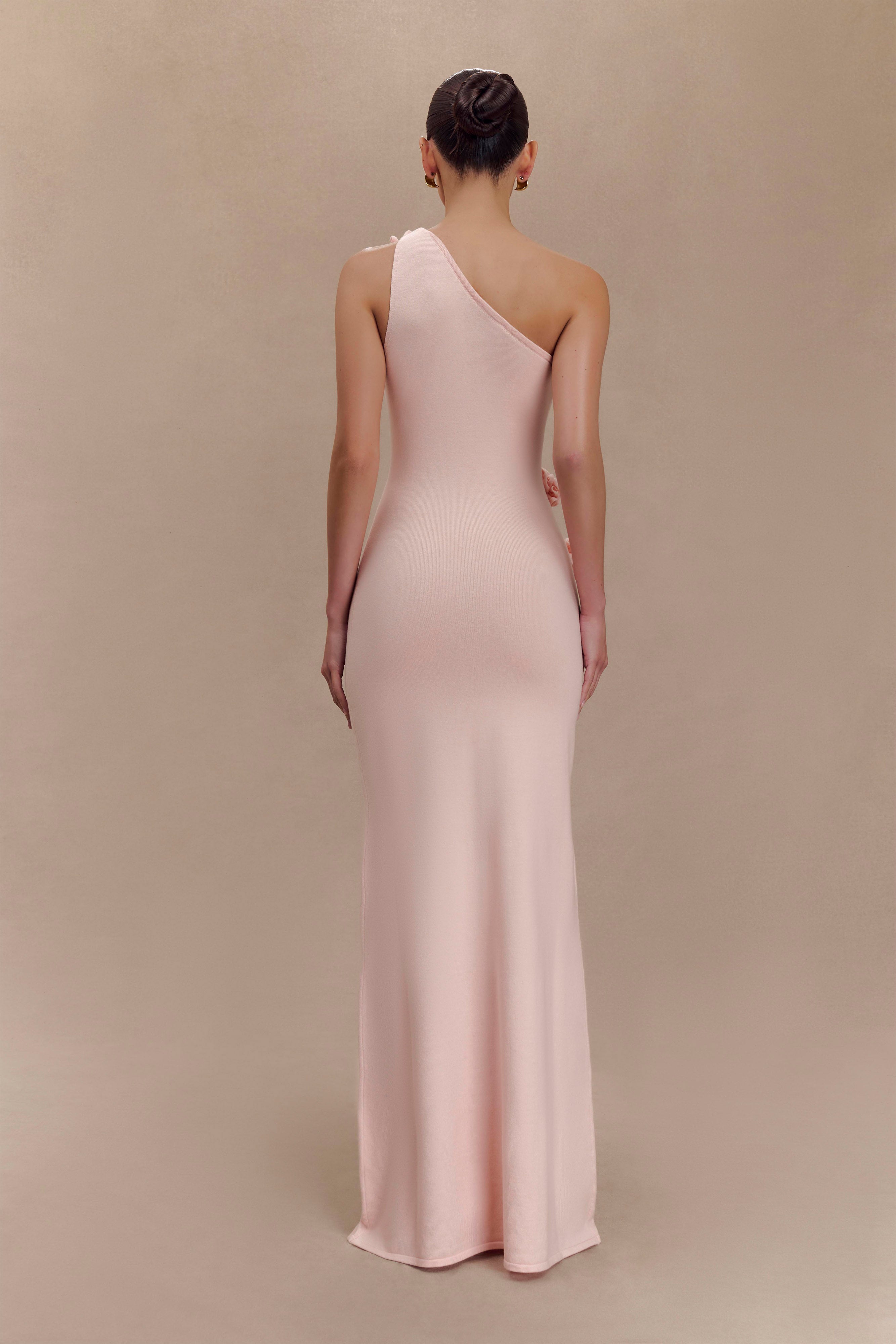 Paloma Tek Omuz Çiçekli Uzun Elbise - Bebek Pembesi