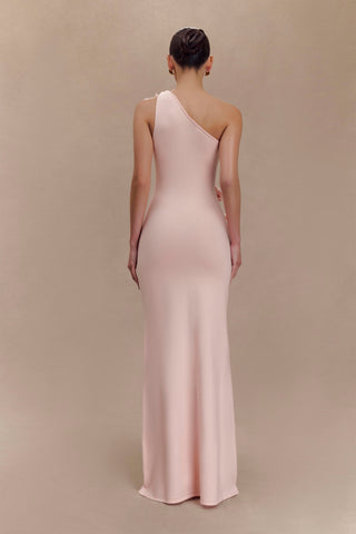 Paloma Tek Omuz Çiçekli Uzun Elbise - Bebek Pembesi