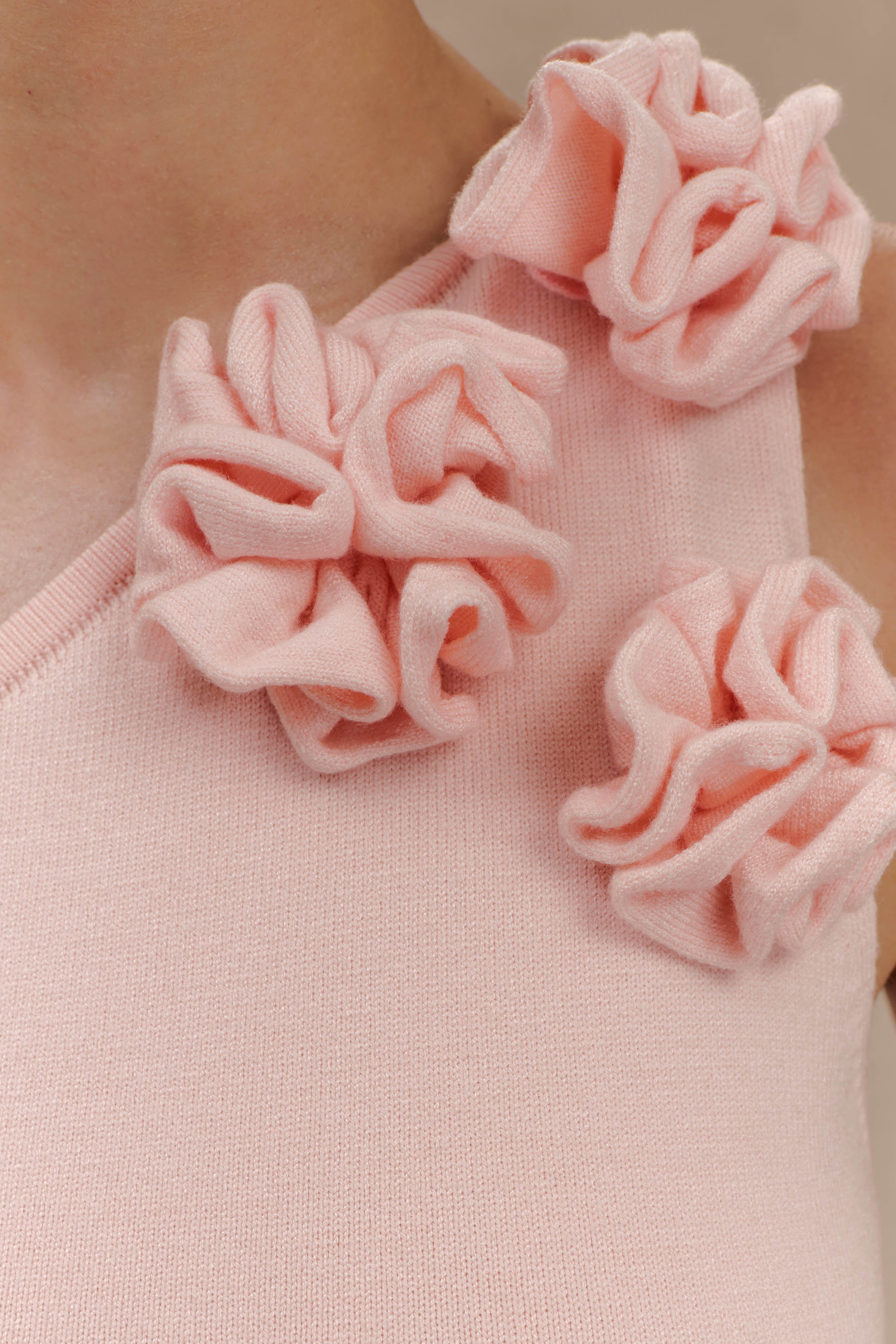 Paloma Tek Omuz Çiçekli Uzun Elbise - Bebek Pembesi