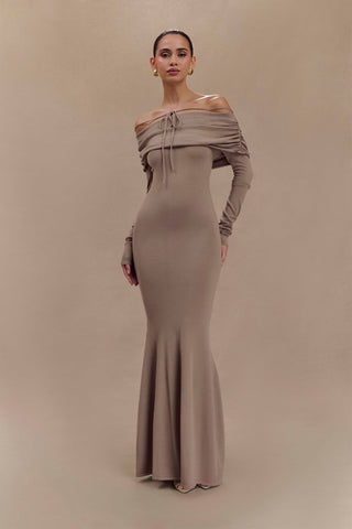 Georgiana Düşük Omuzlu Triko Midi Elbise - Stone Marle