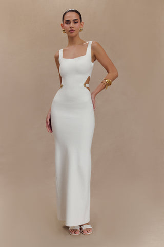 Alysanne Kesikli Örgü Uzun Elbise - Beyaz