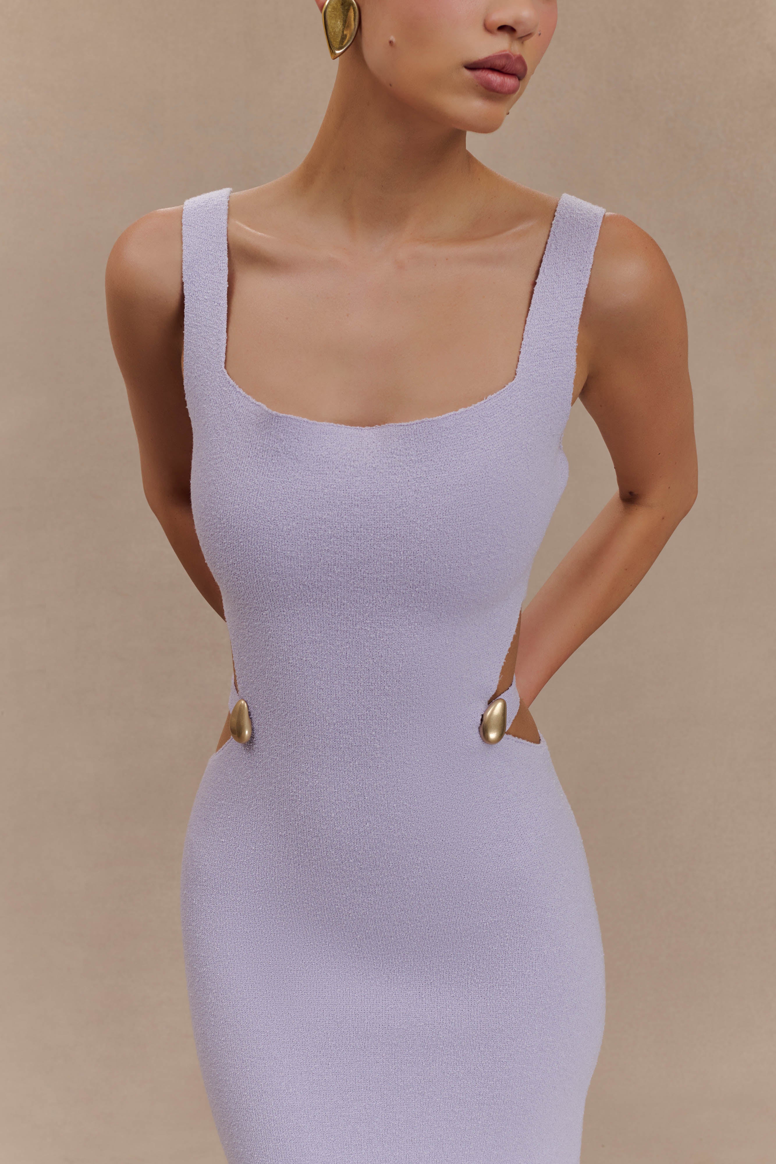 Alysanne Kesikli Örgü Uzun Elbise - Lila