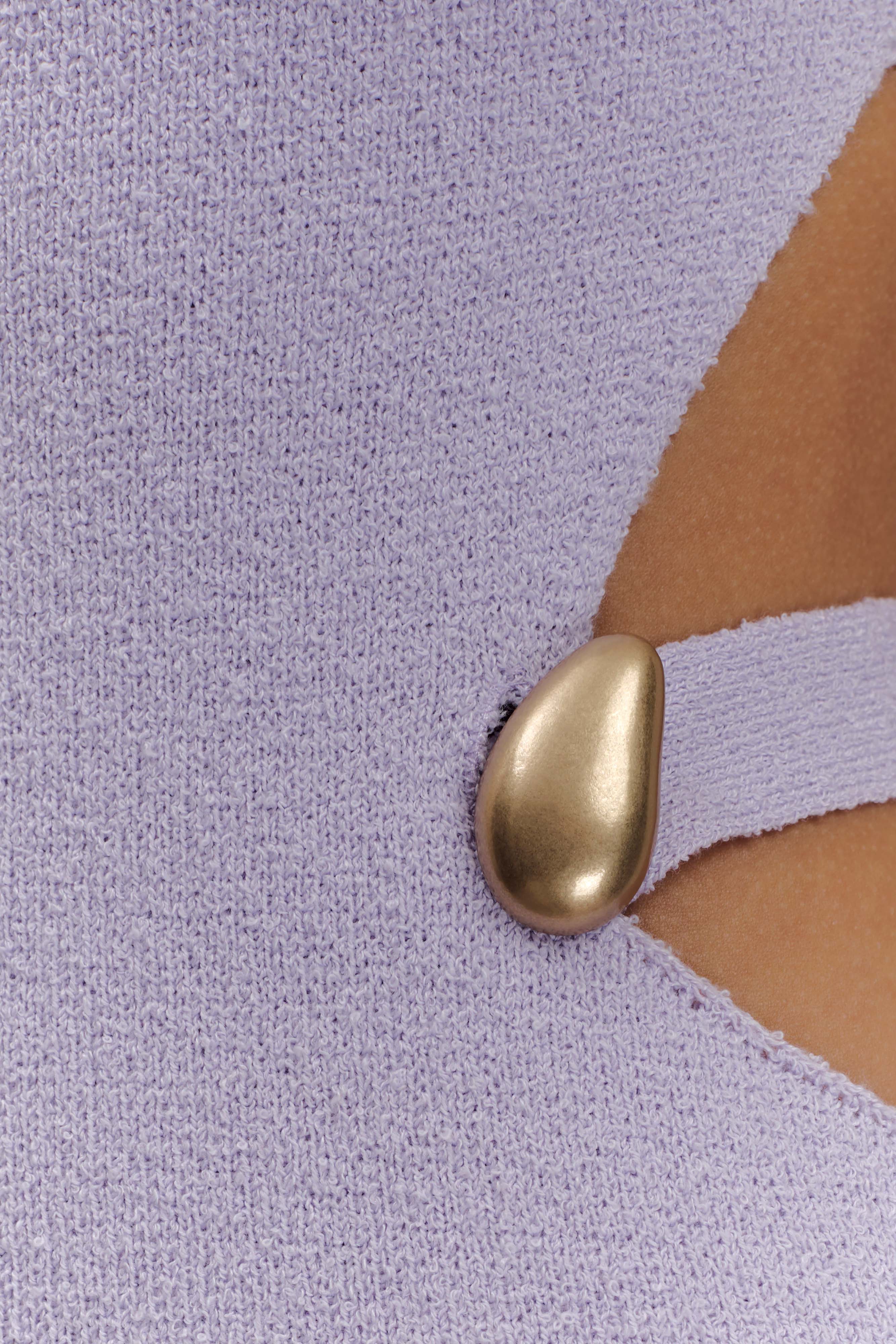 Alysanne Kesikli Örgü Uzun Elbise - Lila