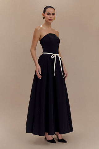 Penny Straplez Kontrast Midi Elbise - Siyah Beyaz