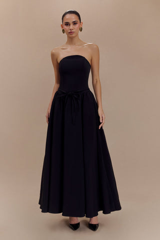 Penny Straplez Kontrast Midi Elbise - Siyah Beyaz