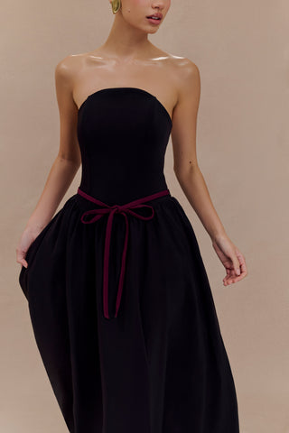 Penny Straplez Kontrast Midi Elbise - Siyah Beyaz