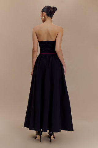 Penny Straplez Kontrast Midi Elbise - Siyah Beyaz