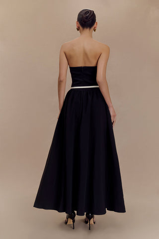 Penny Straplez Kontrast Midi Elbise - Siyah Beyaz