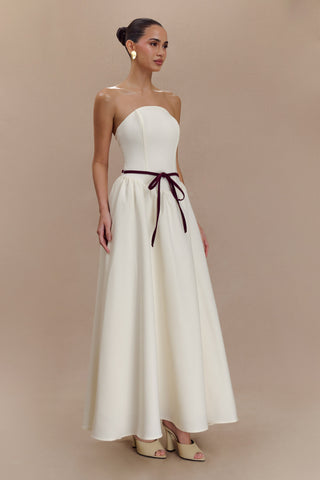 Penny Straplez Kontrast Midi Elbise - Fildişi Ve Bordo