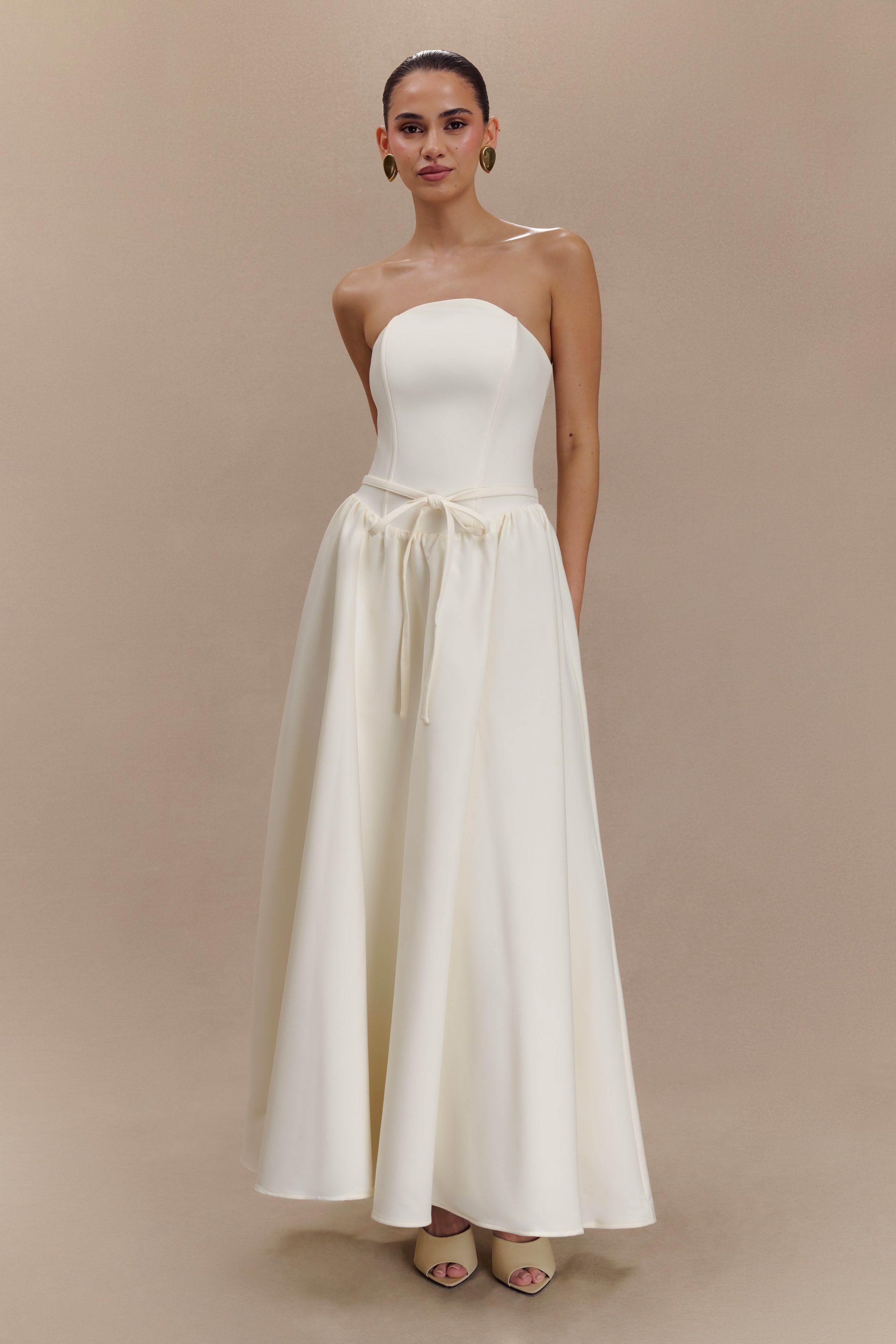 Penny Straplez Kontrast Midi Elbise - Fildişi Ve Bordo