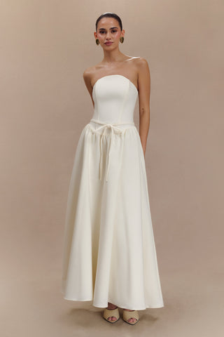 Penny Straplez Kontrast Midi Elbise - Fildişi Ve Bordo