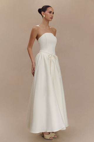 Penny Straplez Kontrast Midi Elbise - Fildişi Ve Bordo