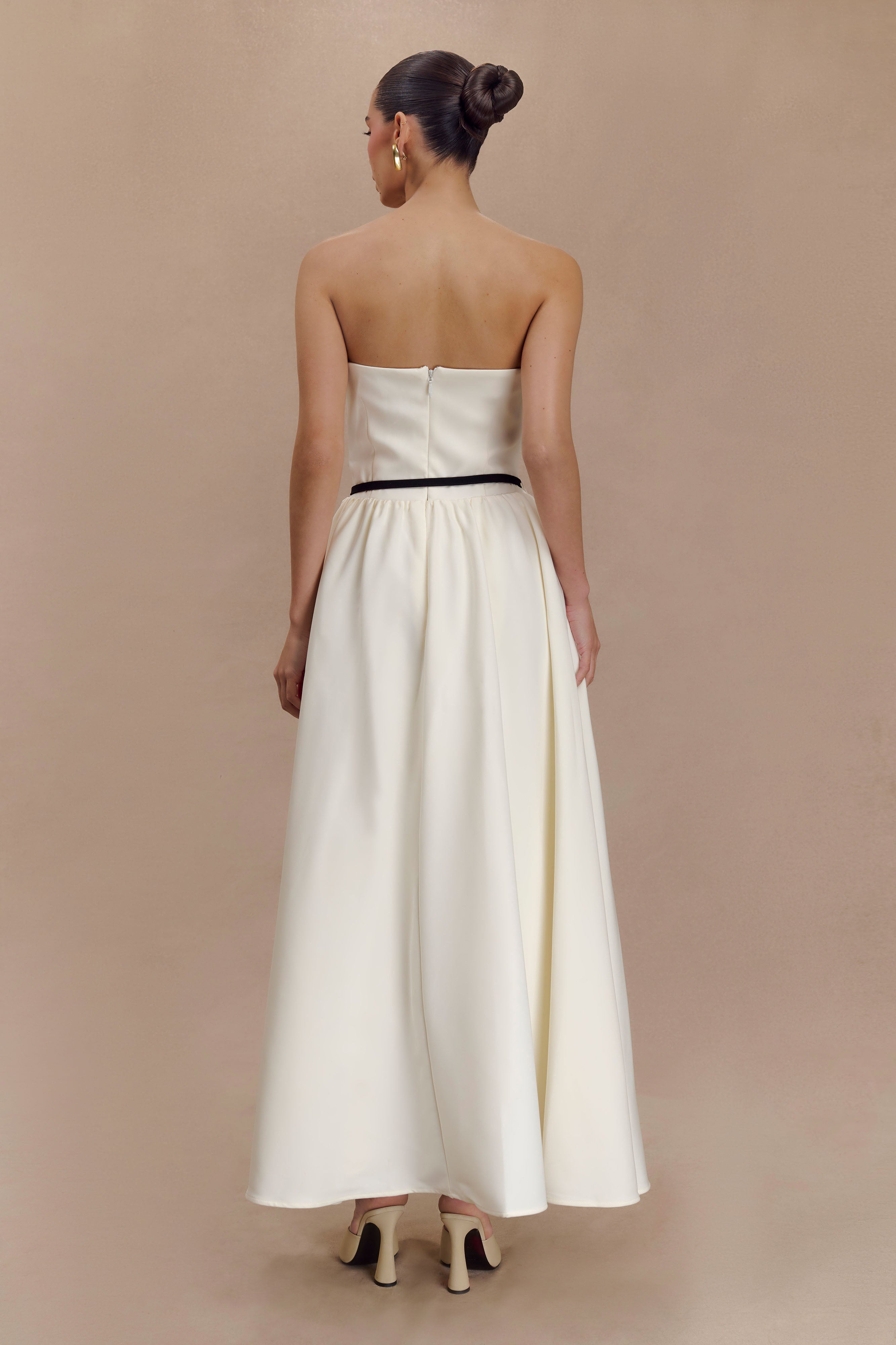 Penny Straplez Kontrast Midi Elbise - Fildişi Ve Bordo