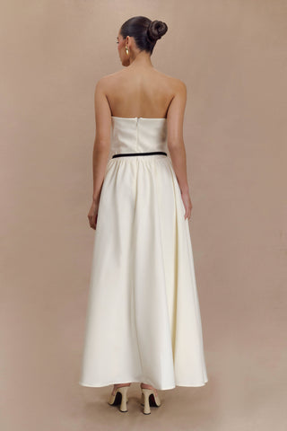 Penny Straplez Kontrast Midi Elbise - Fildişi Ve Bordo