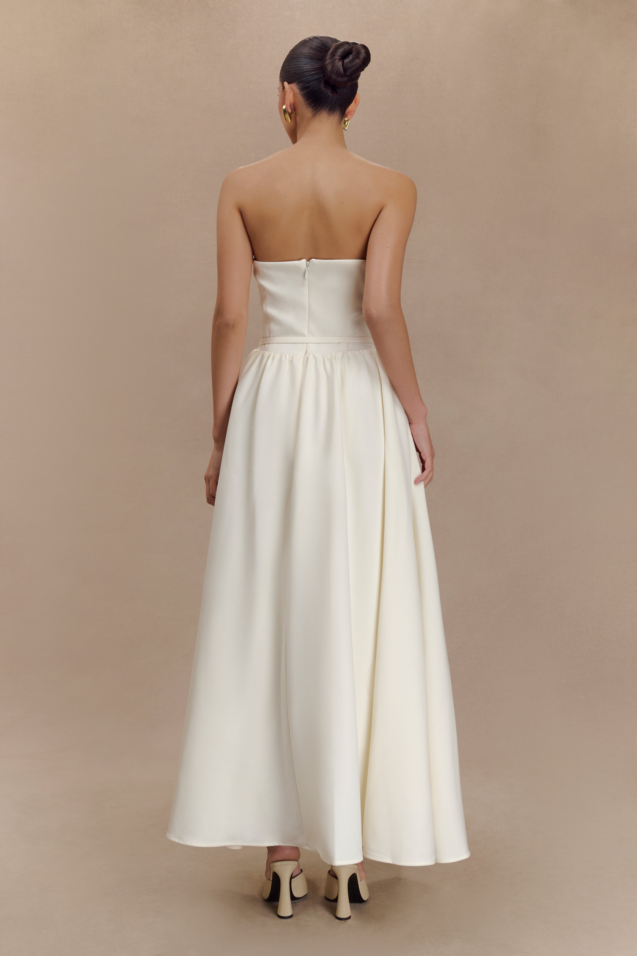 Penny Straplez Kontrast Midi Elbise - Fildişi Ve Bordo