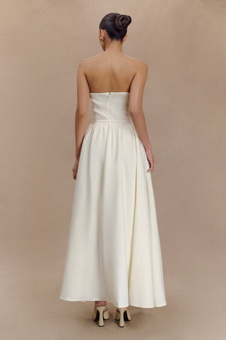 Penny Straplez Kontrast Midi Elbise - Fildişi Ve Bordo