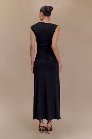 Navanna Asimetrik Dar Midi Elbise - Siyah