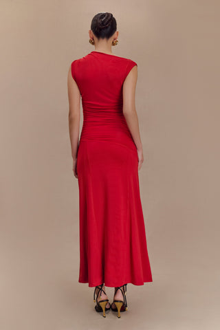 Navanna Asimetrik Dar Midi Elbise - Kırmızı