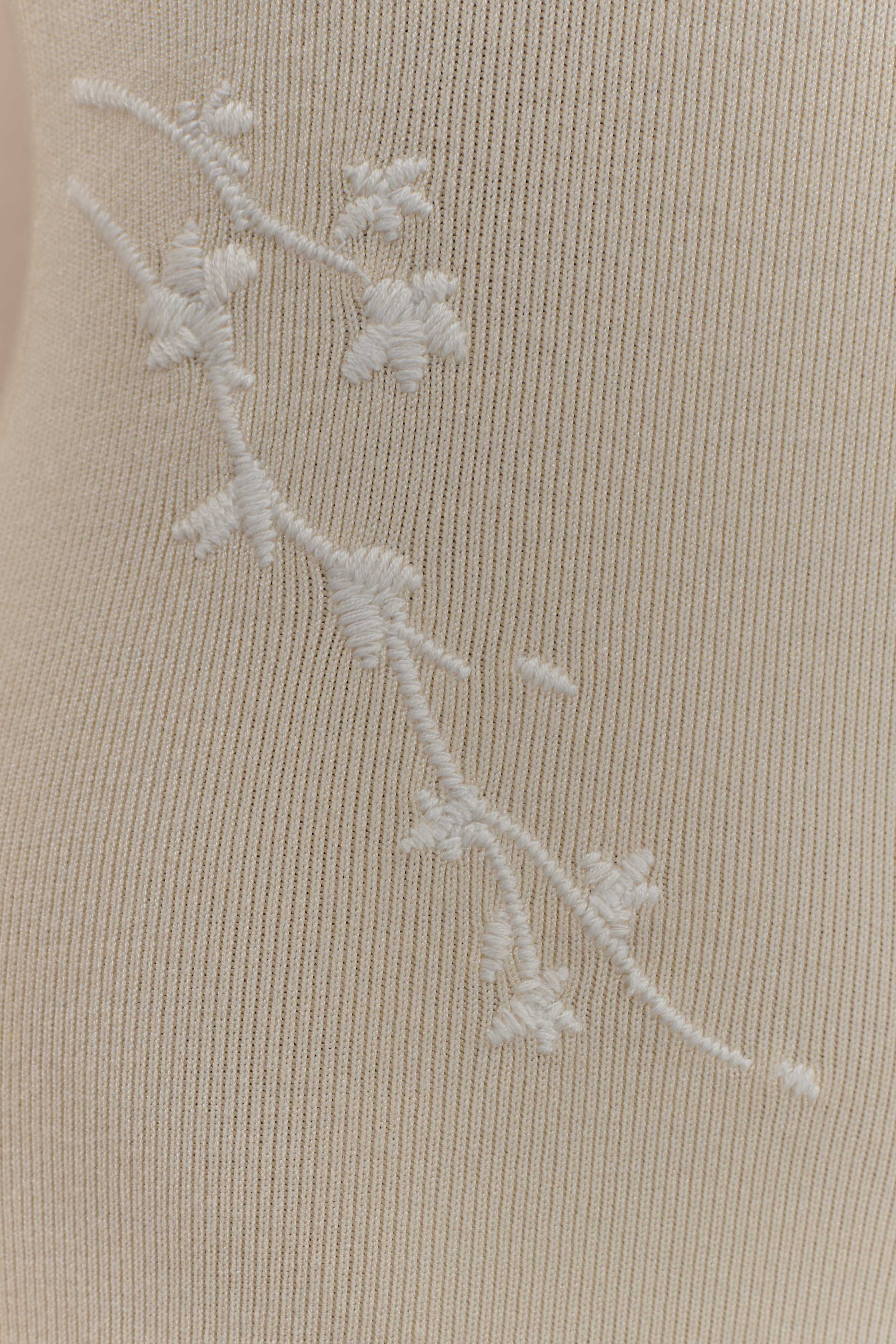 Mckenna Nakışlı Triko Midi Elbise - Krem Ve Fildişi