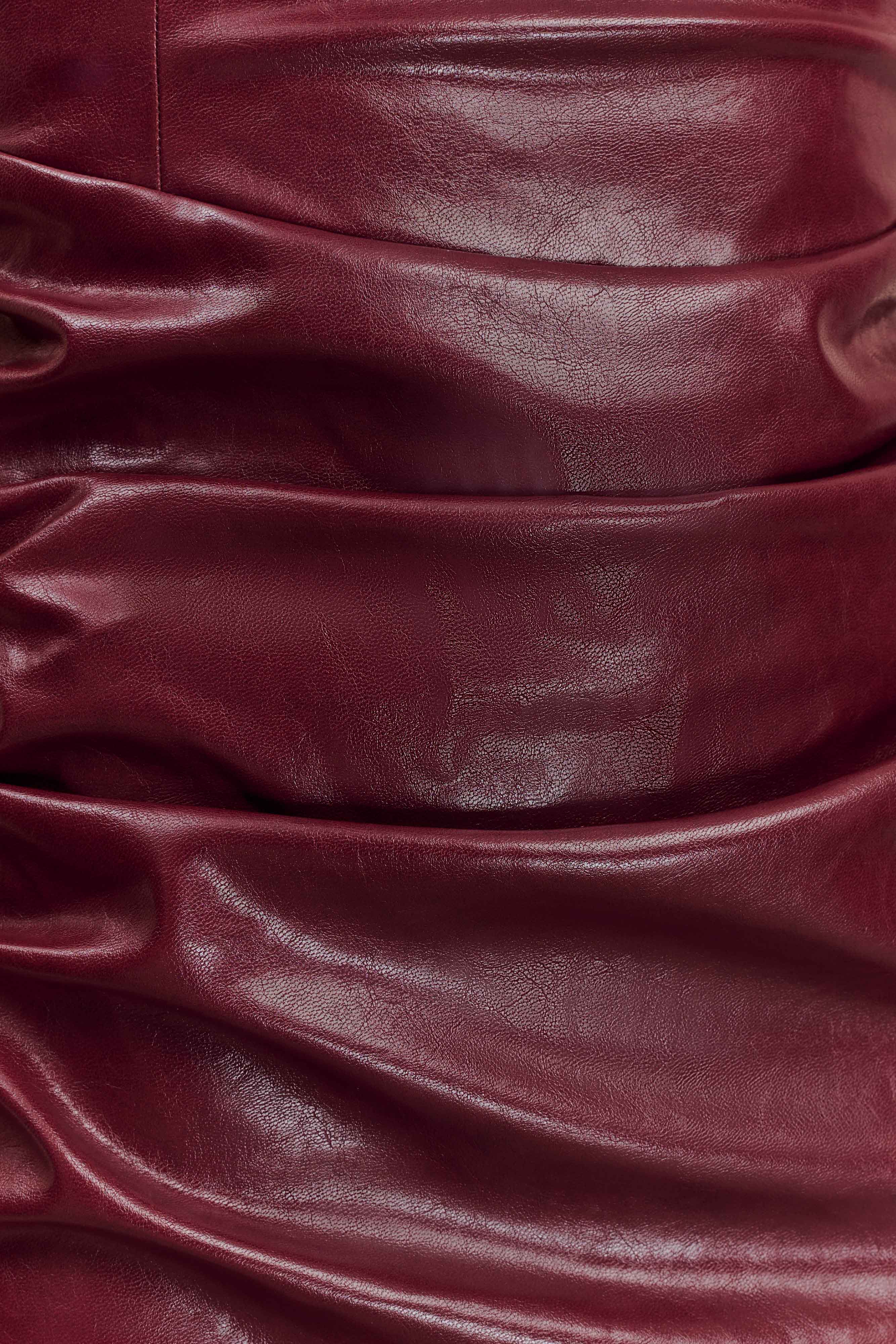 Sonia Suni Deri Midi Elbise - Kiraz Kırmızı