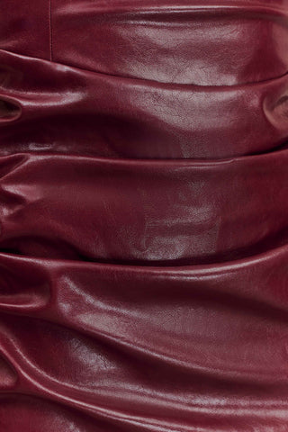 Sonia Suni Deri Midi Elbise - Kiraz Kırmızı