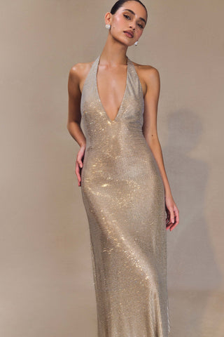 Genie Diamante Boyundan Bağlamalı Midi Elbise - Ten Rengi