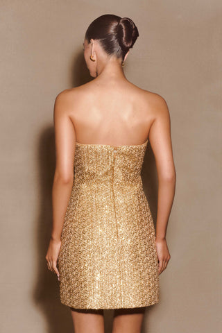 Gala Straplez Tüvit Mini Elbise - Gold