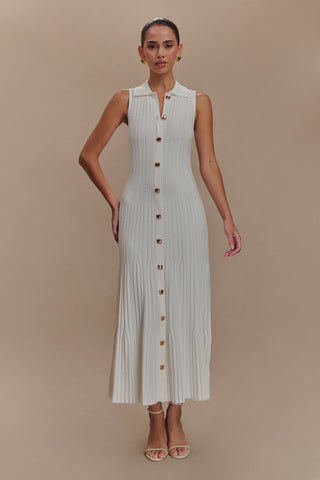 Margie Kolsuz Triko Midi Elbise - Beyaz