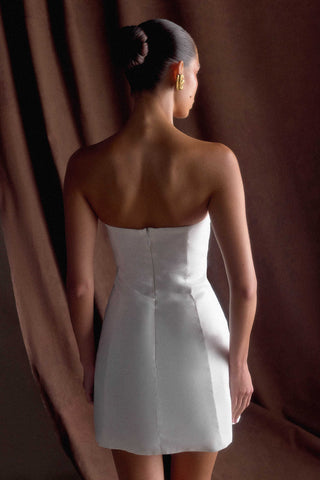 Leslie Büzgülü Tafta Mini Elbise - Beyaz