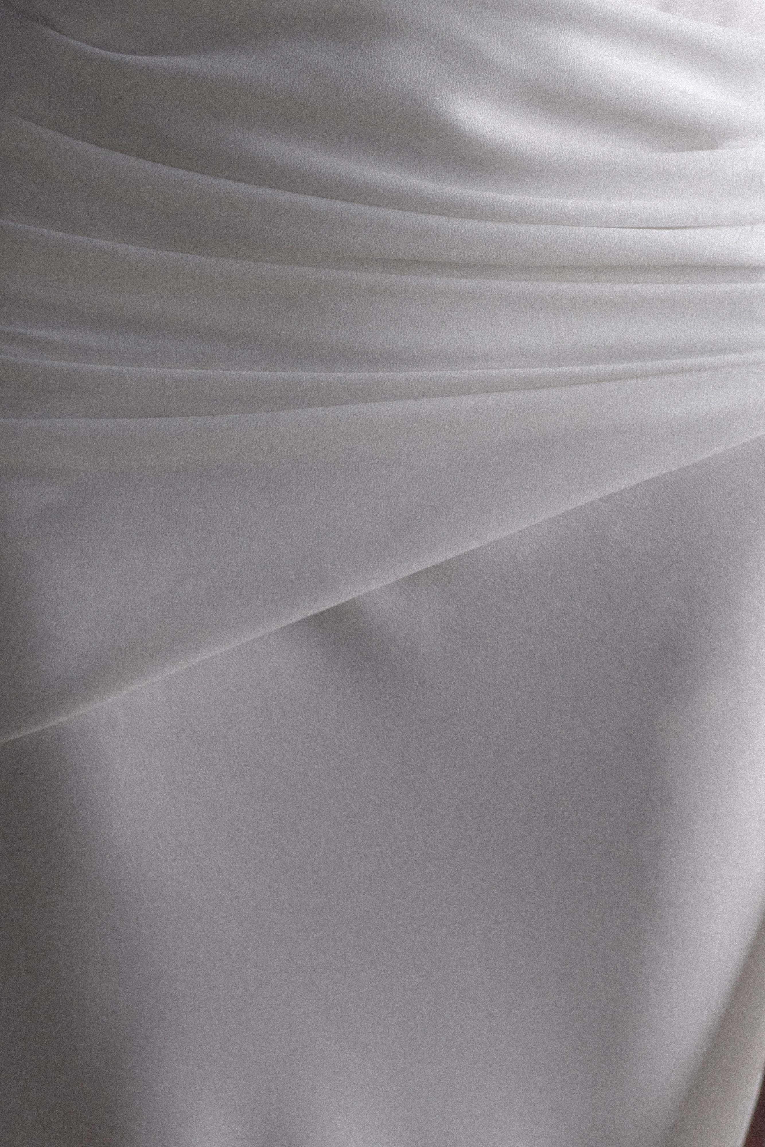 Giulia Şifon Drapeli Uzun Elbise - Beyaz