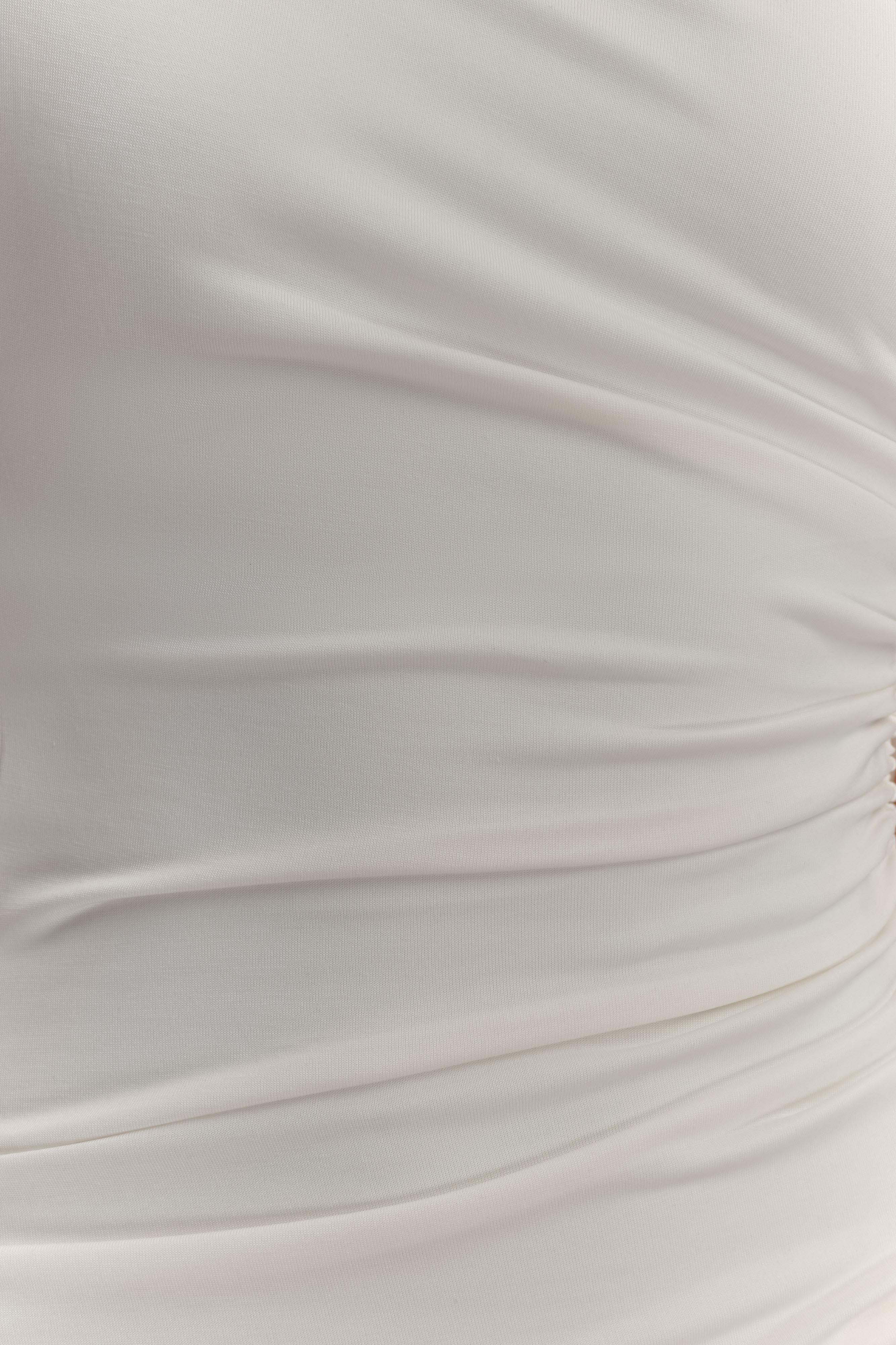 Chloe Şeftali Jersey Tek Omuz Midi Elbise - Fildişi